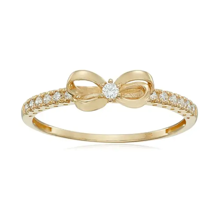 10K Gold Dainty Bow Ring with Cubic Zirconia, Size 7