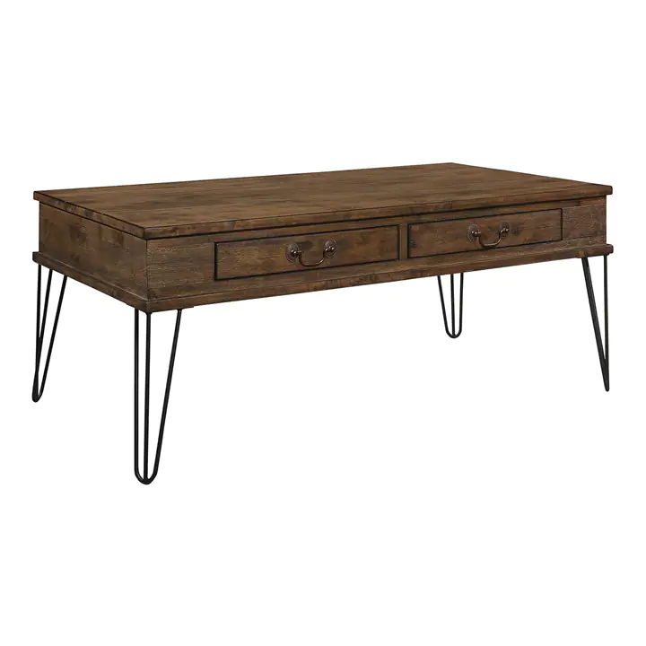 Caracal 43.5 in. Rustic Oak and Black Rectangular Wood table