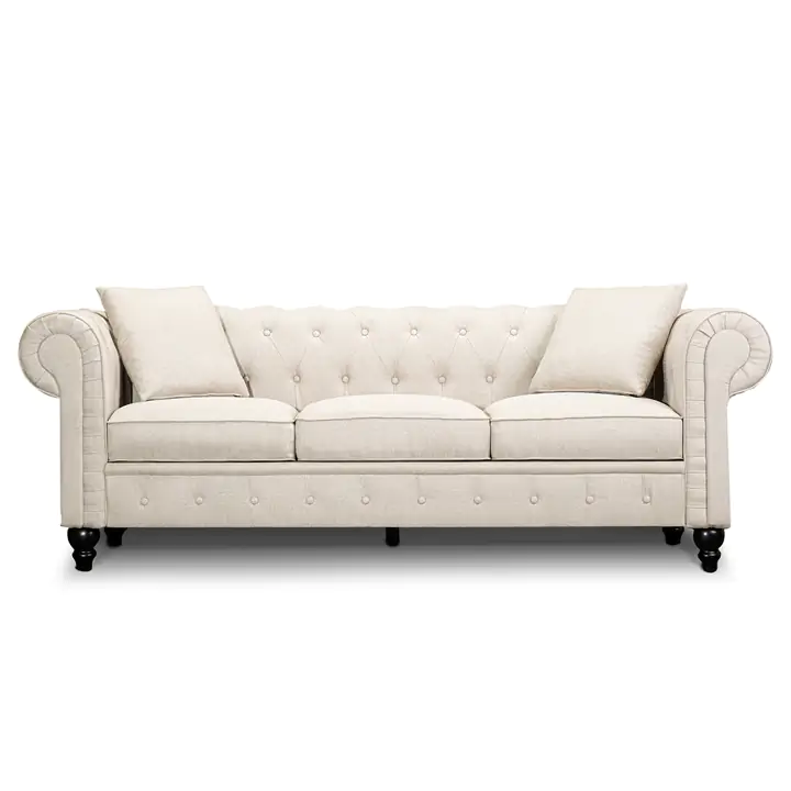 Cerna 82.7'' Linen Rolled Arm Chesterfield Sofa Beige