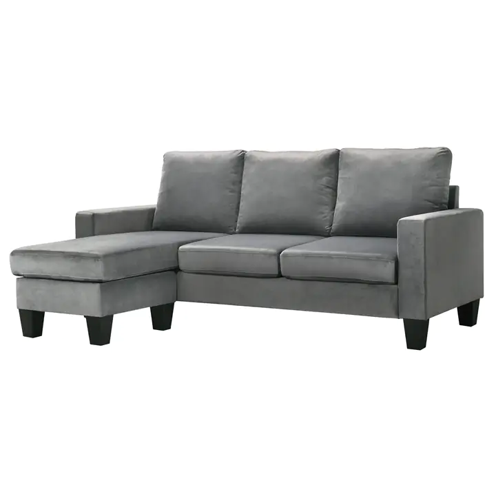 Jessica 77 in. W Flared Arm Velvet L Shaped Sofa in Gray
