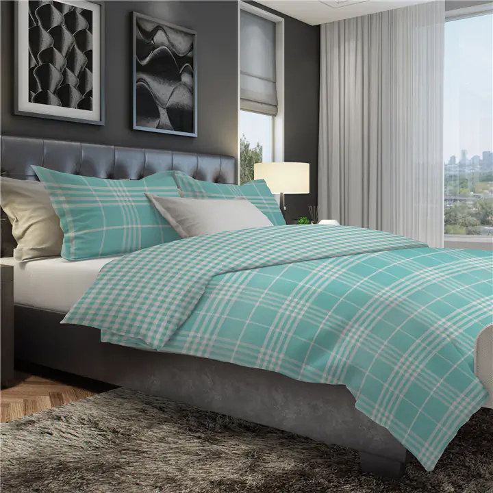 Banbury Plaid Turquoise Blue Duvet Cover Set King with 2 Pillow Shams