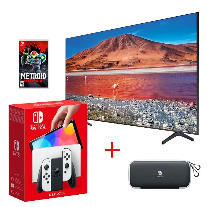 Samsung 60" UHD 4K Smart TV & Nintendo Switch White OLED Bundle