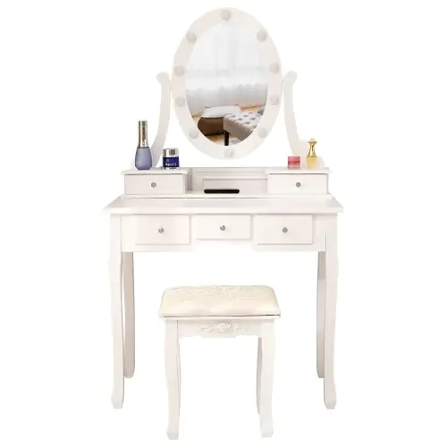 Dressing Makeup Table with Cushioned Stool