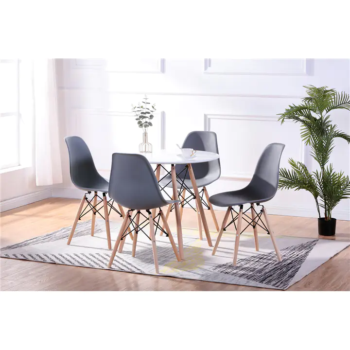 Round Lacquered Eiffel 5P Pc Dining Set w Grey Eiffel Chairs