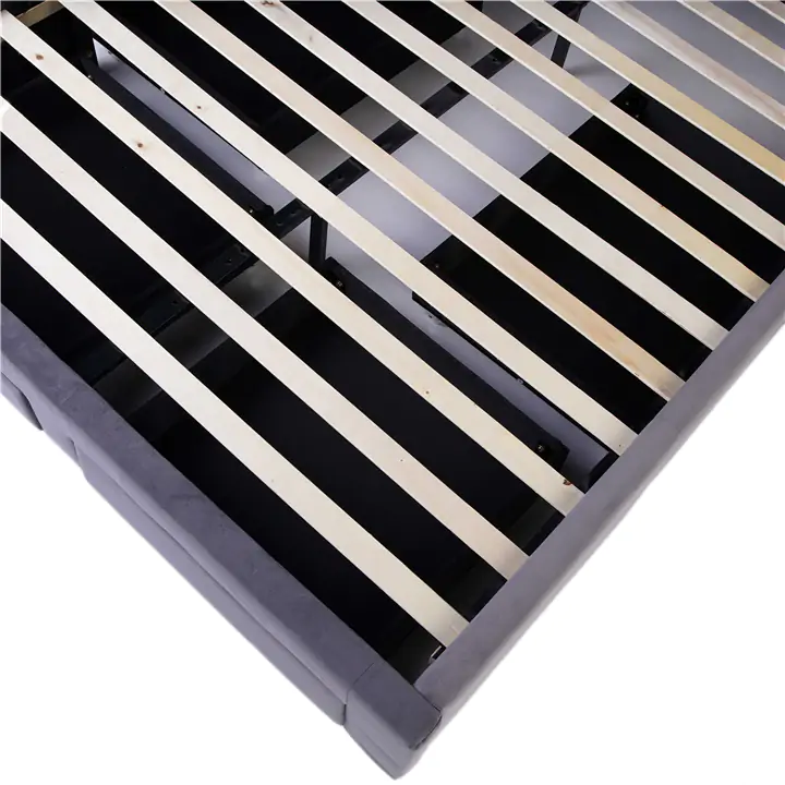 Grey Velvet Fabric Storage Bed w Wing Headboard - King
