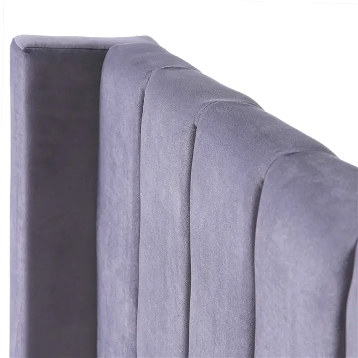 Grey Velvet Fabric Storage Bed w Wing Headboard - King