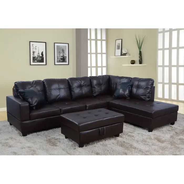 3 - Piece Vegan Leather Sectional - Dark Brown