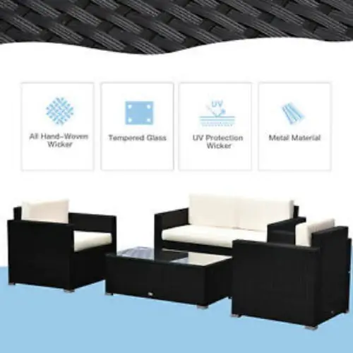 4pcs Rattan Wicker Sofa Set Garden Patio Furniture w/ Cushion