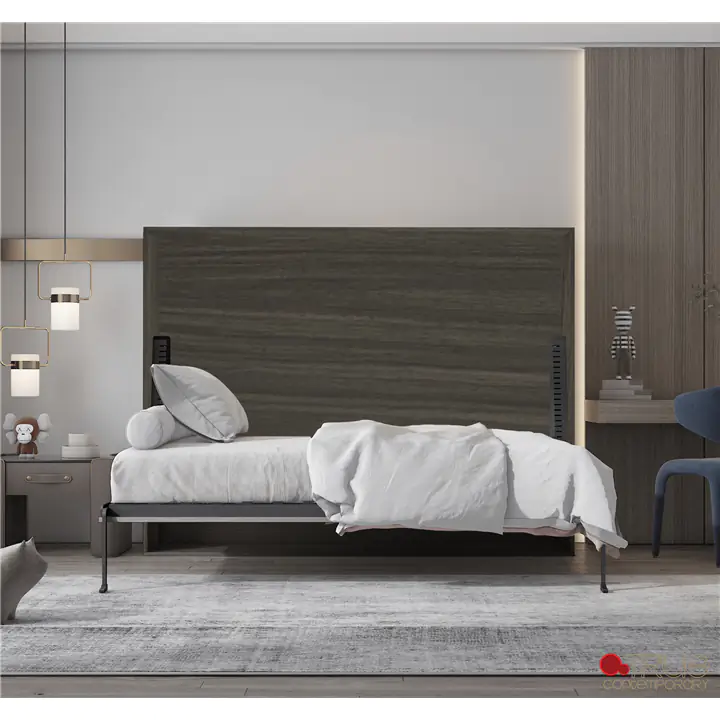 True Contemporary Heidi II Brown Horizontal Murphy Wall Queen Bed