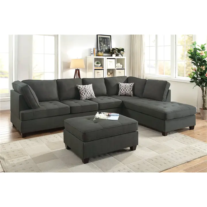 Agen 2-Piece Sectional Sofa with Reversible Chaise in Ash Black Doris