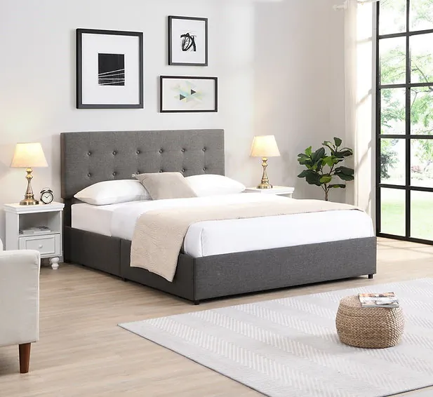 Grey Fabric Storage Bed with Button Tufting Headboard - Full