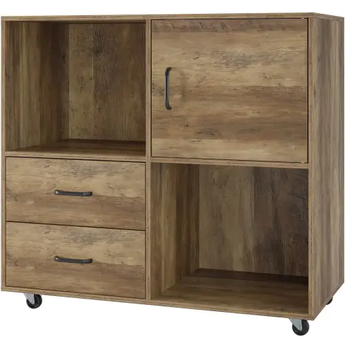 Wooden File Cabinet Shelf with Wheels, 2 Drawers