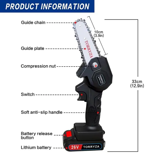 4 inch Cordless Electric Chainsaw with Brushless Motor, 2 Batteries