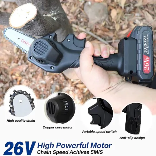 4 inch Cordless Electric Chainsaw with Brushless Motor, 2 Batteries