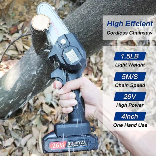 4 inch Cordless Electric Chainsaw with Brushless Motor, 2 Batteries