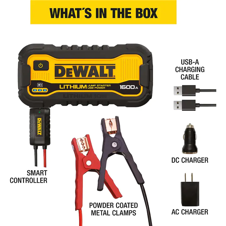 DeWalt 1600 Peak Amp Lithium Jump Starter with USB Power Bank DXAELJ16