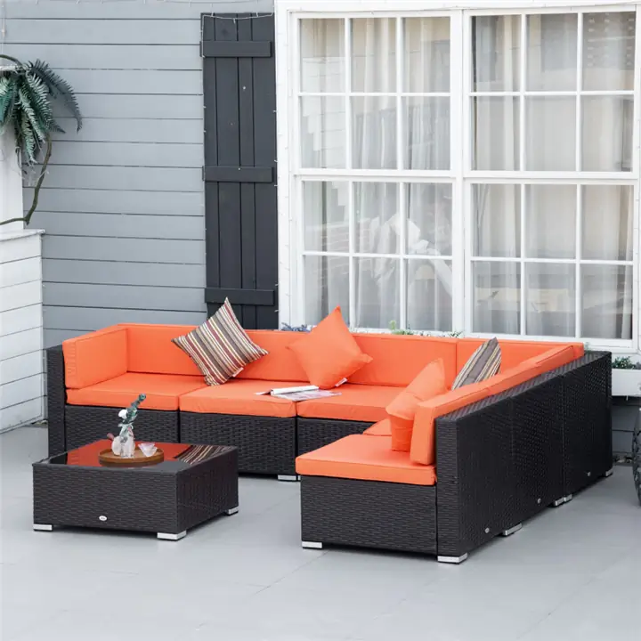 7pcs Garden Wicker Sectional Set - Orange