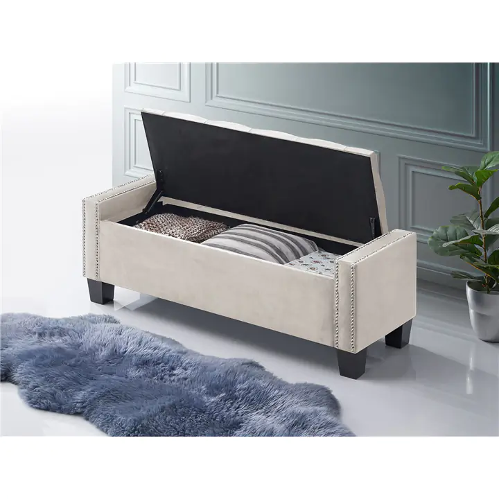 Creme Chrome Accented Button Tufted Bench