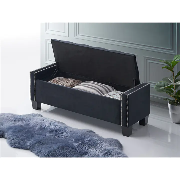 Black Chrome Accented Button Tufted Bench