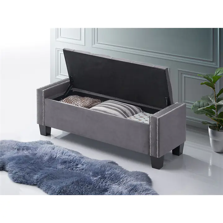 Grey Chrome Accented Button Tufted Bench