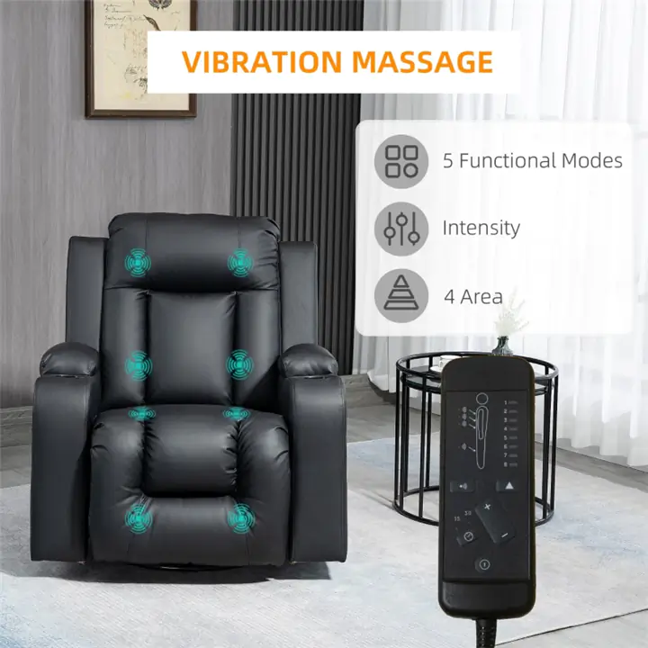 Faux Leather Recliner Chair with Massage, Vibration, Remote Control