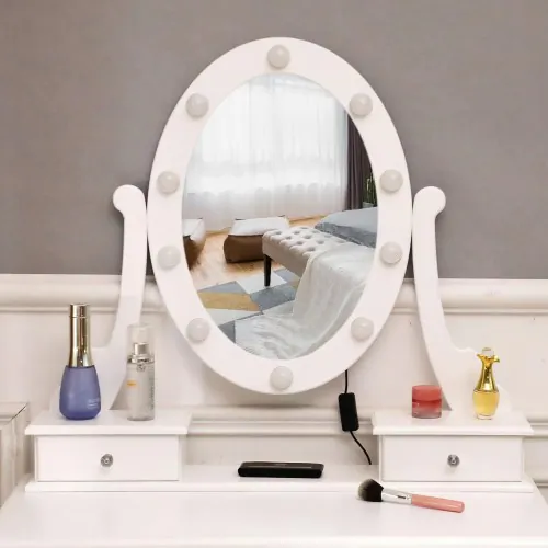 Makeup Vanity Set, Dressing Table with Rotating Mirror, 4 Drawers