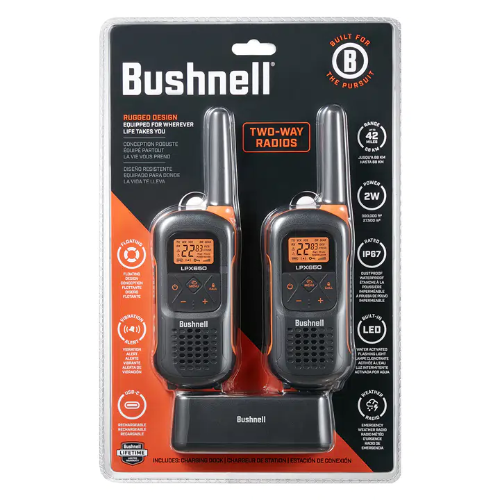 Bushnell Adventure 68KM 2 Way Radios - FRS 2.0 Watt Long Range Recharg