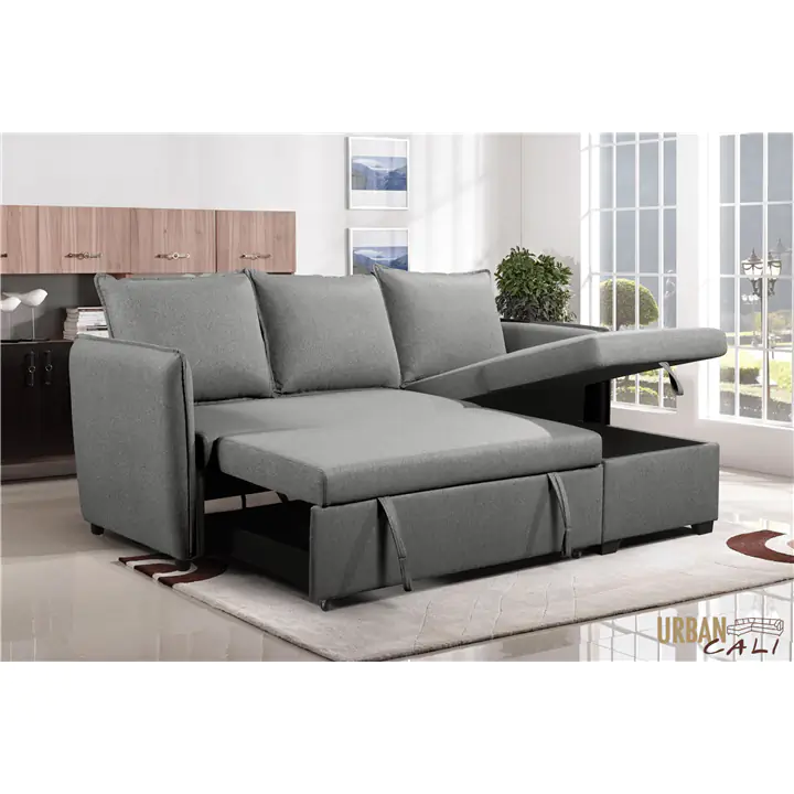 Urban Cali Laguna Sofa Bed with Storage Chaise in Nela Ash