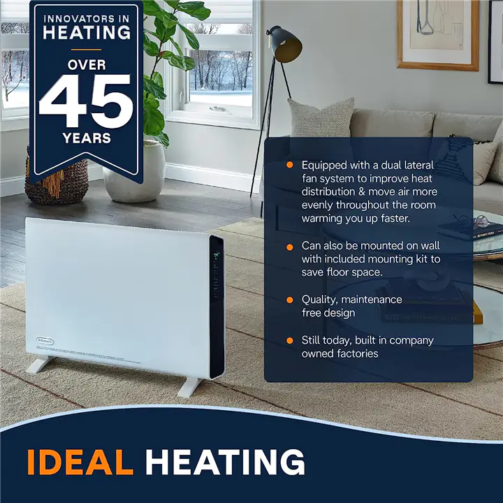 De'Longhi Convector Panel Heater Freestanding Adjustable Thermostat 15