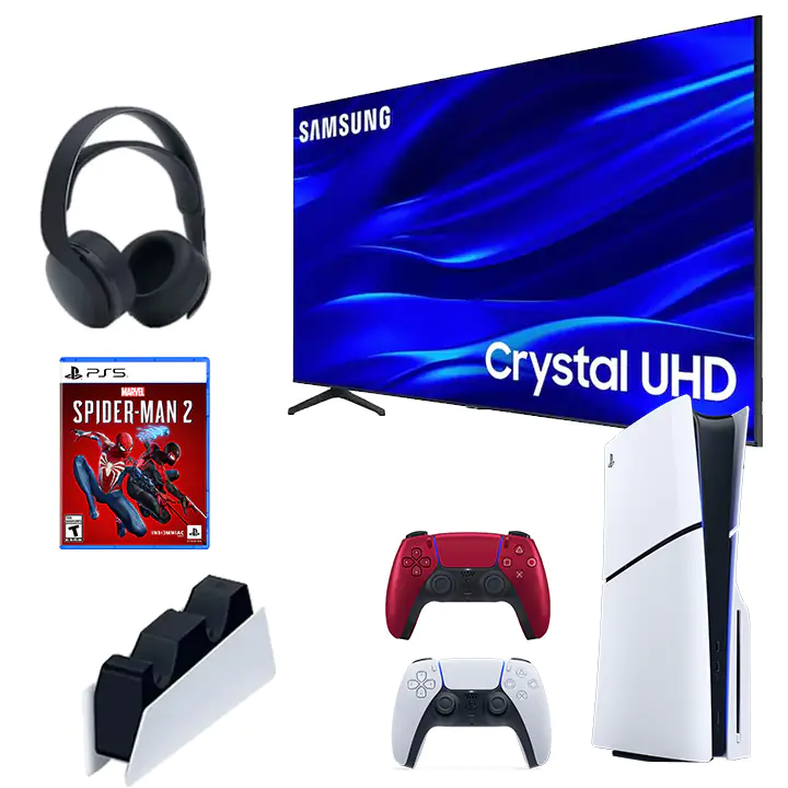 Samsung 65” Crystal UHD 4K Smart TV & PlayStation 5 Disc Edition Slim Bundle