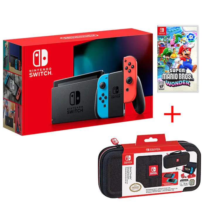 Nintendo Switch™ Red/Blue Console, Travel Case + Game Bundle