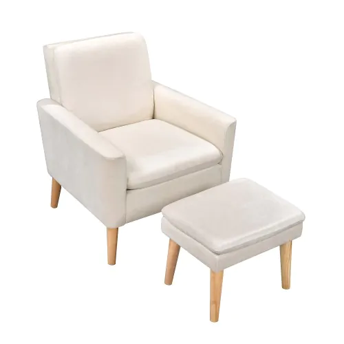 Modern Velvet Upholstered Accent Sofa Chair with Ottoman