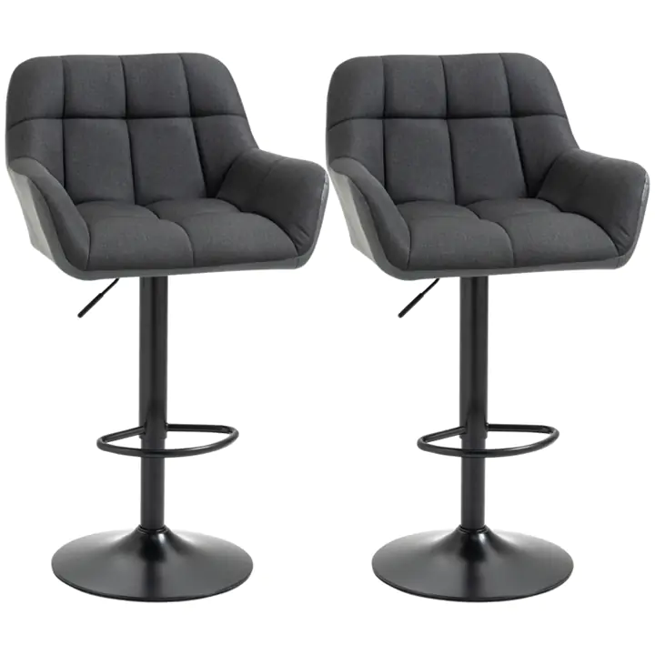 Modern Adjustable Bar Stools Set of 2, Swivel Tufted, Black