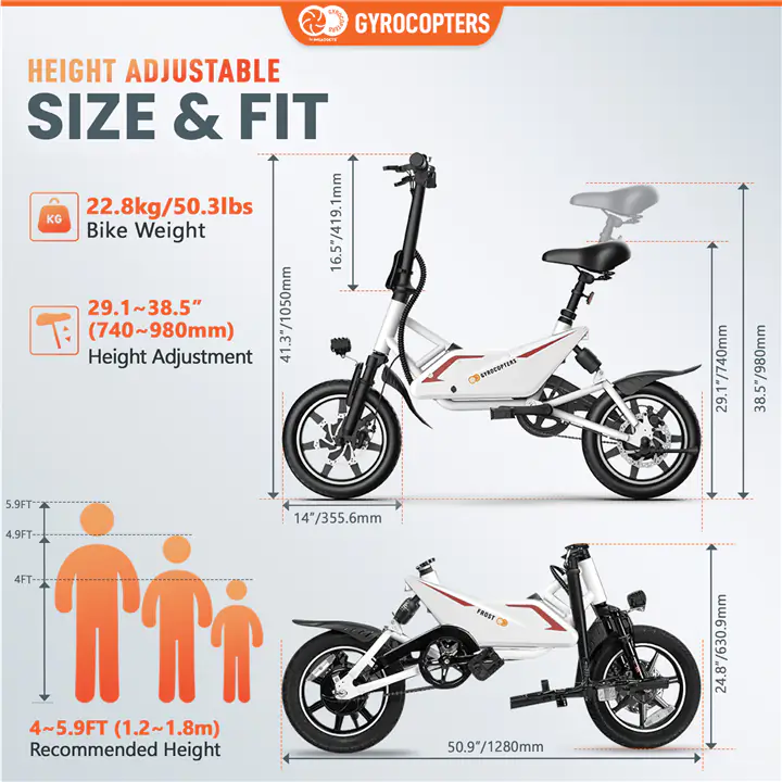 Gyrocopters Frost Electric City Bike 350 W Motor 14-inch Tires S