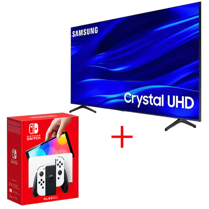 Samsung 65" UHD 4K Smart TV & Nintendo Switch White OLED Bundle