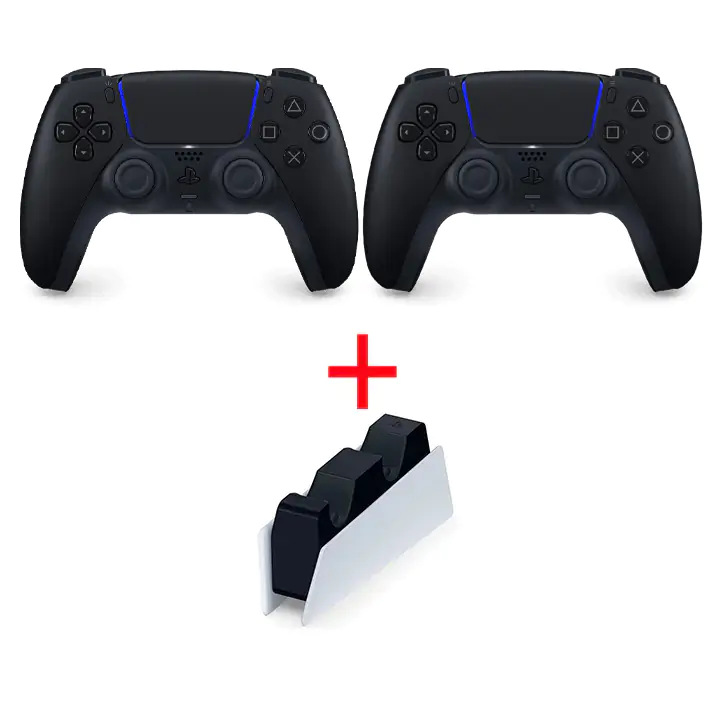 Two PS5 Dualsense Wireless Controllers + Dualsense Charging Station