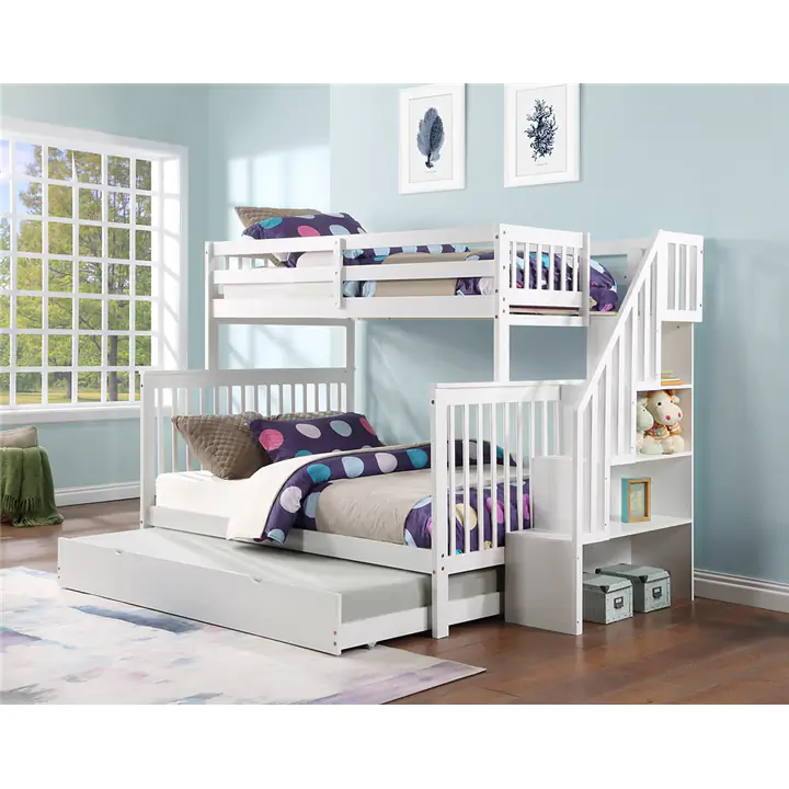 Staircase Bunk Bed with Pull out Trundle - White