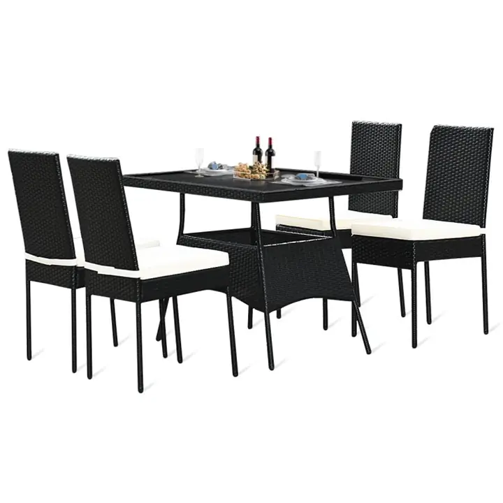Glass Top 5-PC Rattan Dining Ensemble - Black