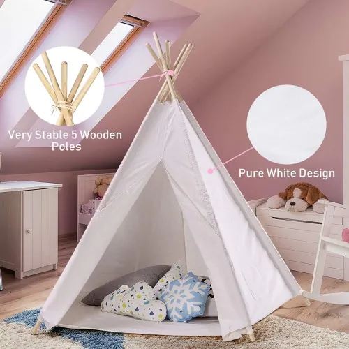 OUTREE Kids Teepee Tent, 47'D x 65'H Natural Cotton Canvas Tent
