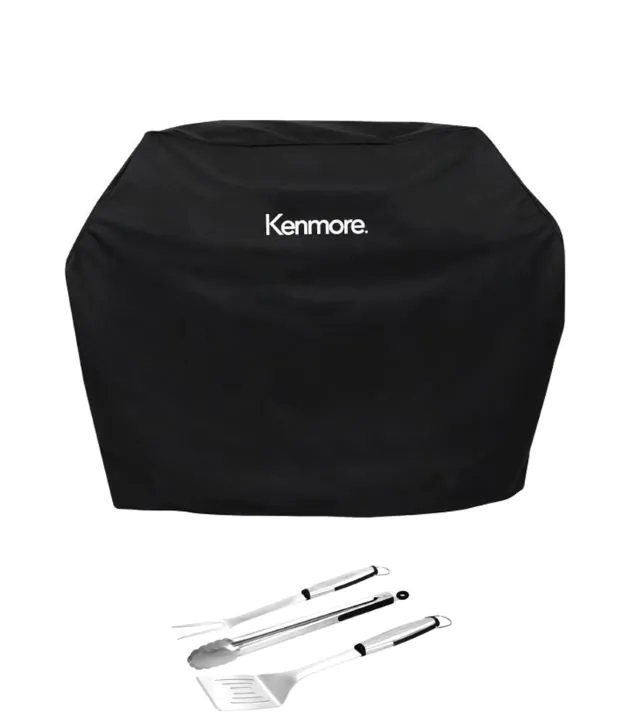 Kenmore - 56' Gas Grill Cover - BLACK + BBQ Tool Set - 3 pieces