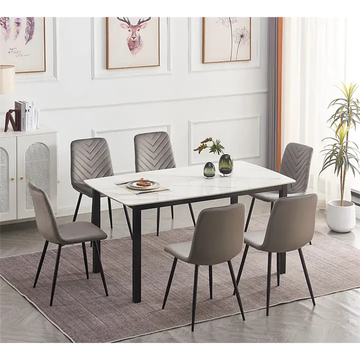 7-PC White Marble and Grey Velvet Set