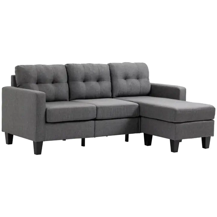 L-shaped Sofa, Chaise Lounge,3-Seater with Ottoman,Thick Cushions,Grey