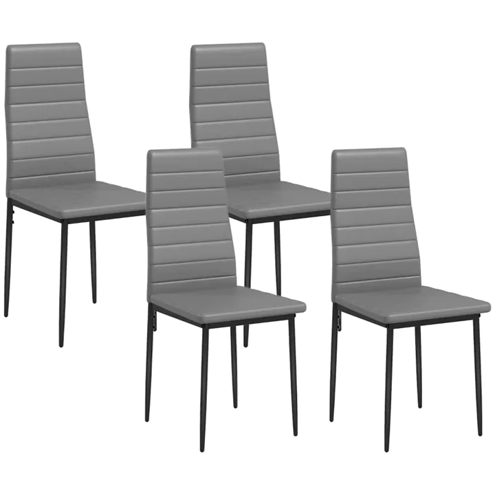 Grey PU Leather High-Back Chairs (Set of 4)
