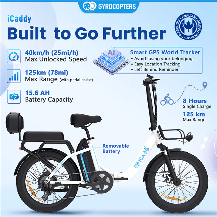 Gyrocopters iCaddy Foldable Electric Bike, UL 2849 approved