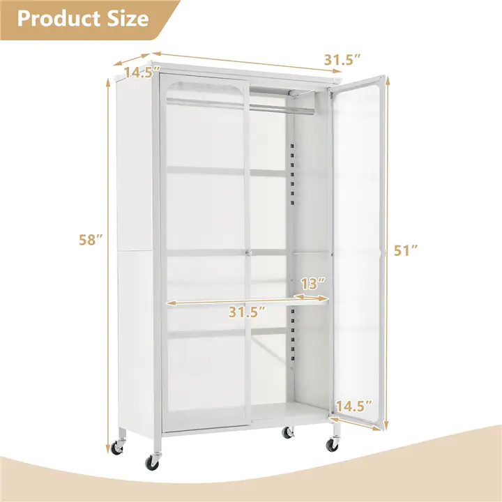Rolling Closet Storage Organizer with Hanging Rods