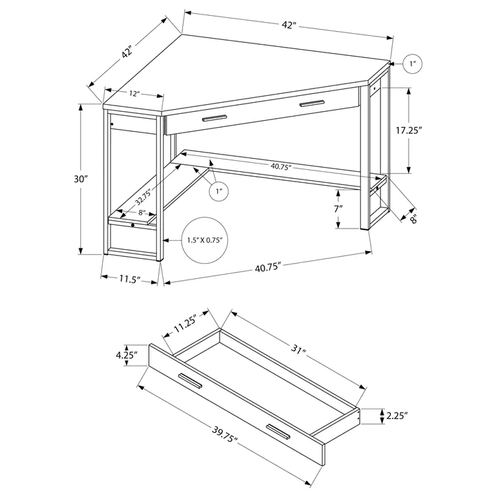 COMPUTER DESK - 42'L / TAUPE RECLAIMED WOOD CORNER