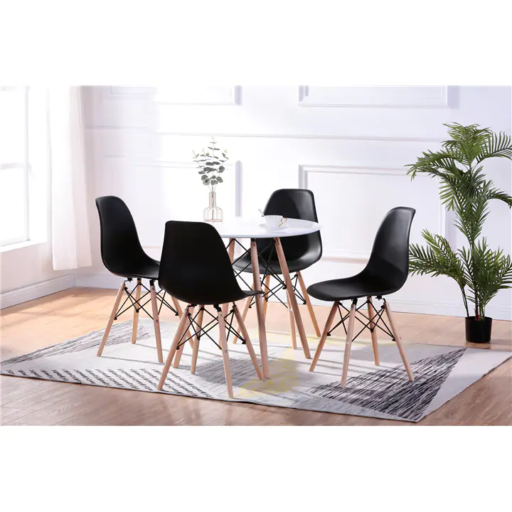 Round Lacquered Eiffel 5P Pc Dining Set w Black Eiffel Chairs