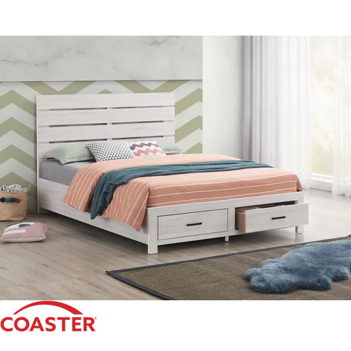 Brantford King Storage Panel Bed with 2 Nightstands - Coastal White