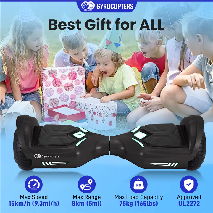 Gyrocopters Prime All New 2025 Hoverboard, Black & Blue