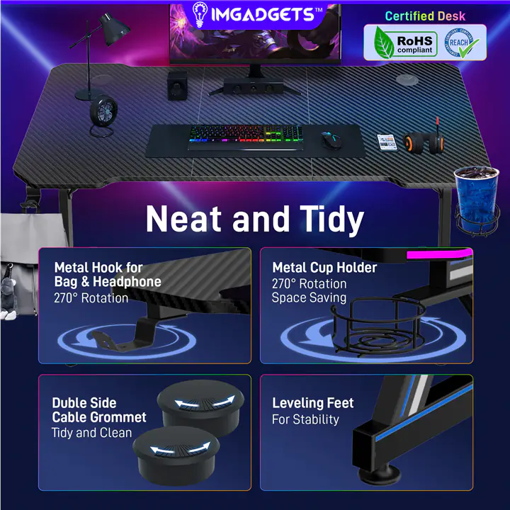IMGadgets Z-Shaped Gaming Desk, 47''x24'' Carbon Fiber Surface